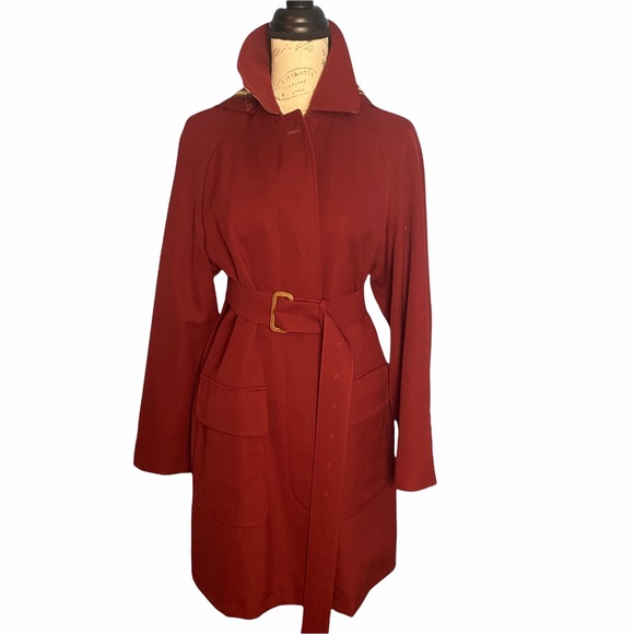 Burberry red trenchcoat with hood